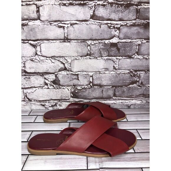 Will’s Vegan Shoes Red Burgundy Leather Slides Sandals Women’s Sz 41EU/10.5M US - Picture 1 of 16